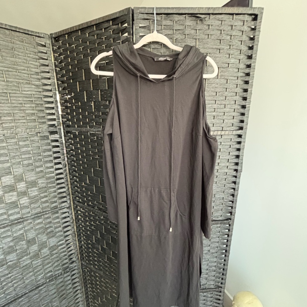 eShakti Gray Long Sleeve Hoodie Dress